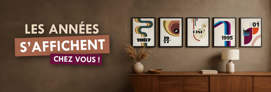 Affiche décorative d'année et de date à offrir pour un anniversaire ou en cadeau.