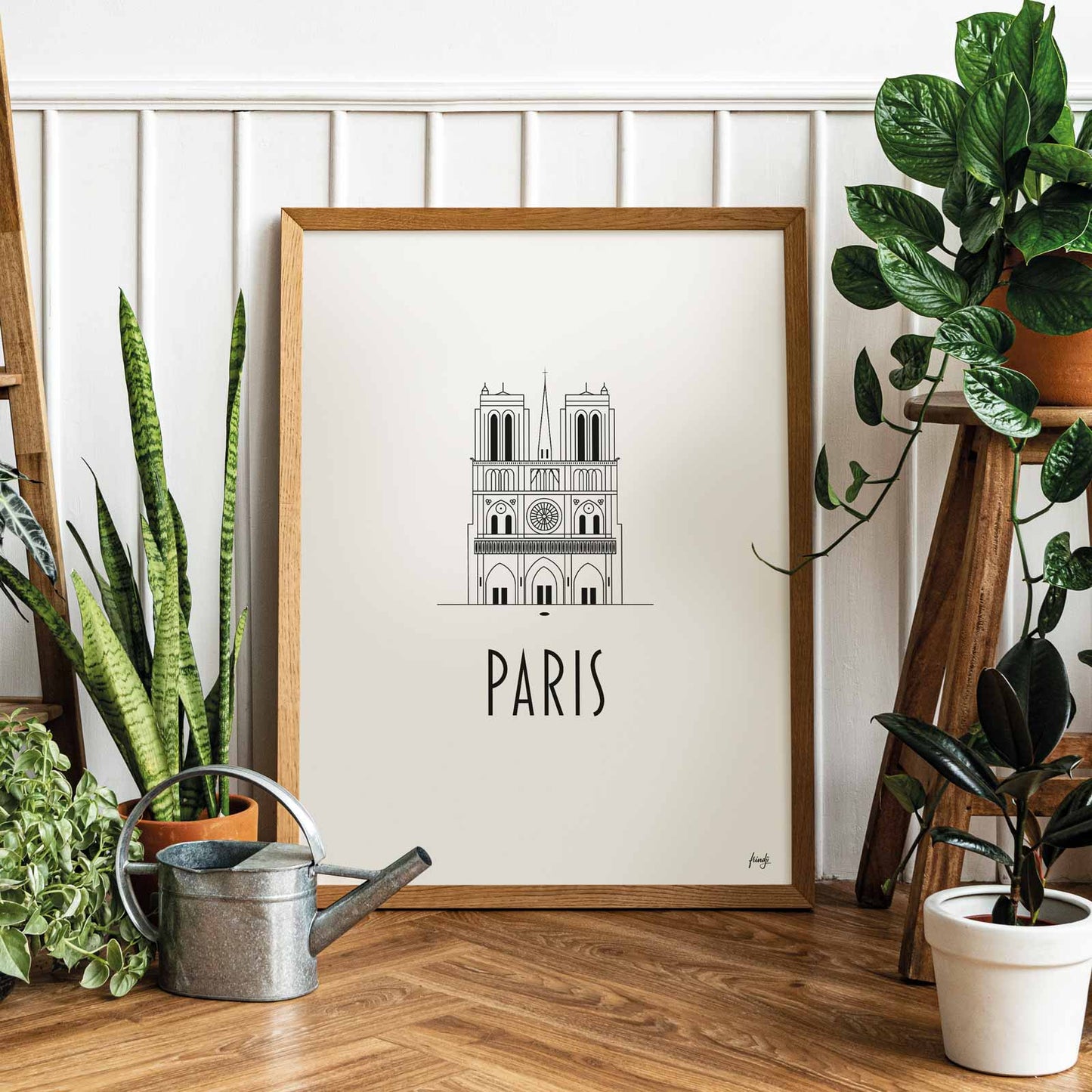 Affiche de la ville de Paris avec sa cathédrale Notre-Dame idéal pour la déco Airbnb
