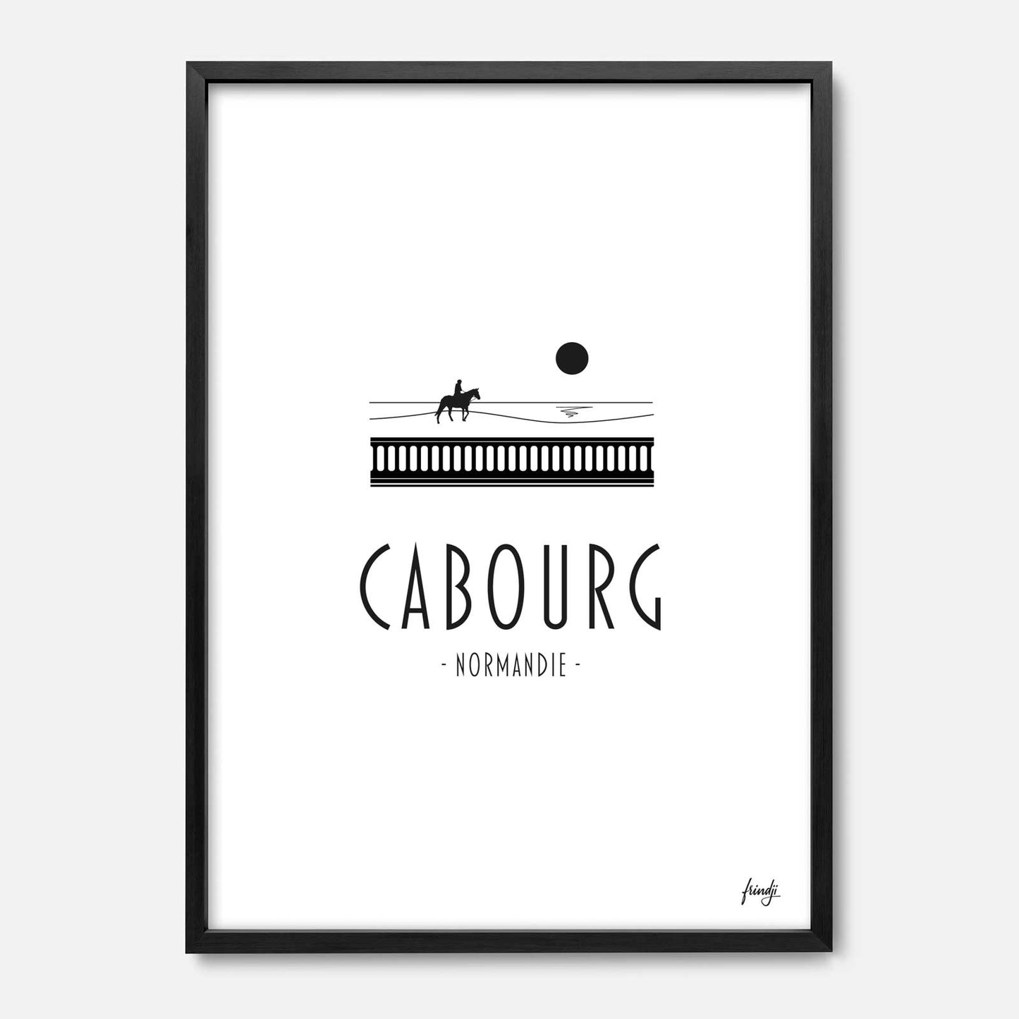 Affiche de la ville de Cabourg avec la mer et les chevaux