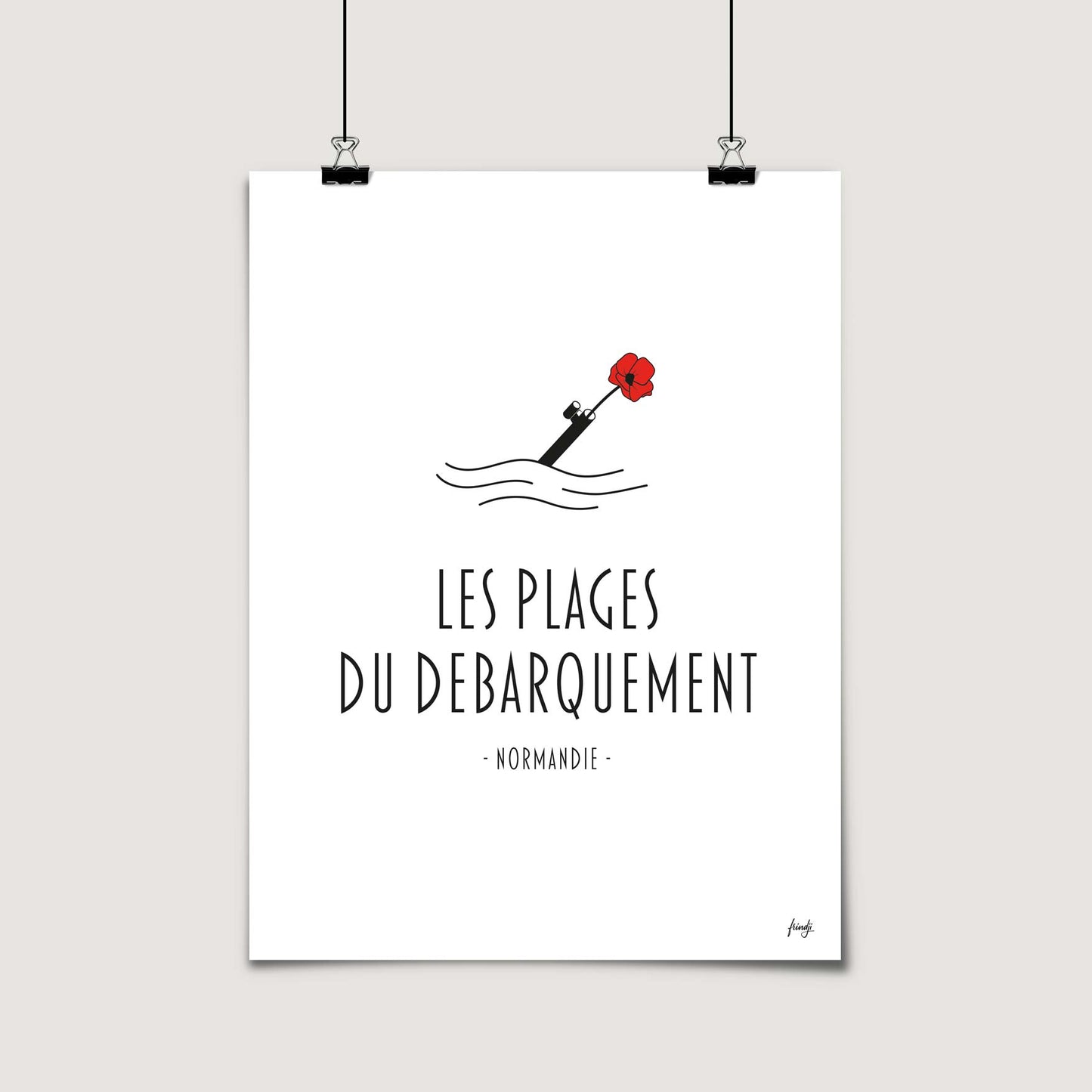Affiche des plages du débarquement en Normandie - fleur au fusil