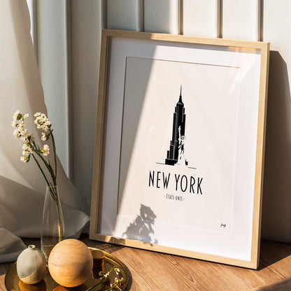 Affiche de la ville de New-York aux ETATS-UNIS avec la statut de la liberté et l'empire state building