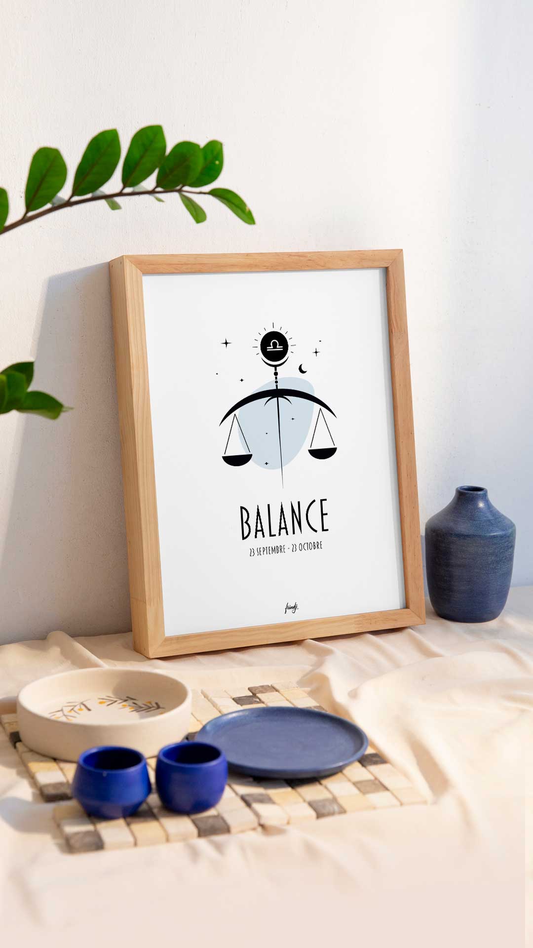 Affiche du signe astrologique de la balance minimaliste sous cadre