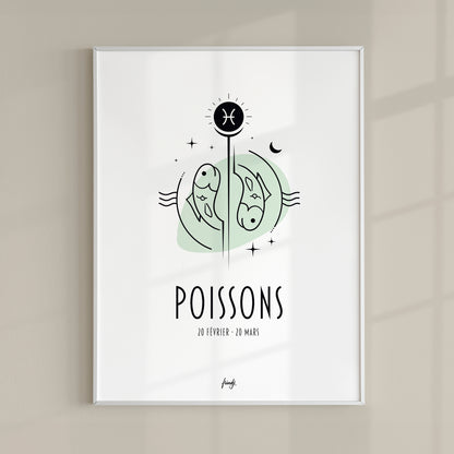 Affiche moderne de signe astrologique du Poissons