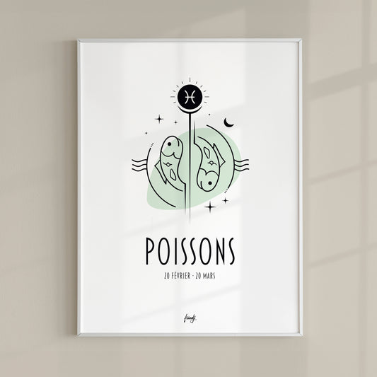 Affiche moderne de signe astrologique du Poissons