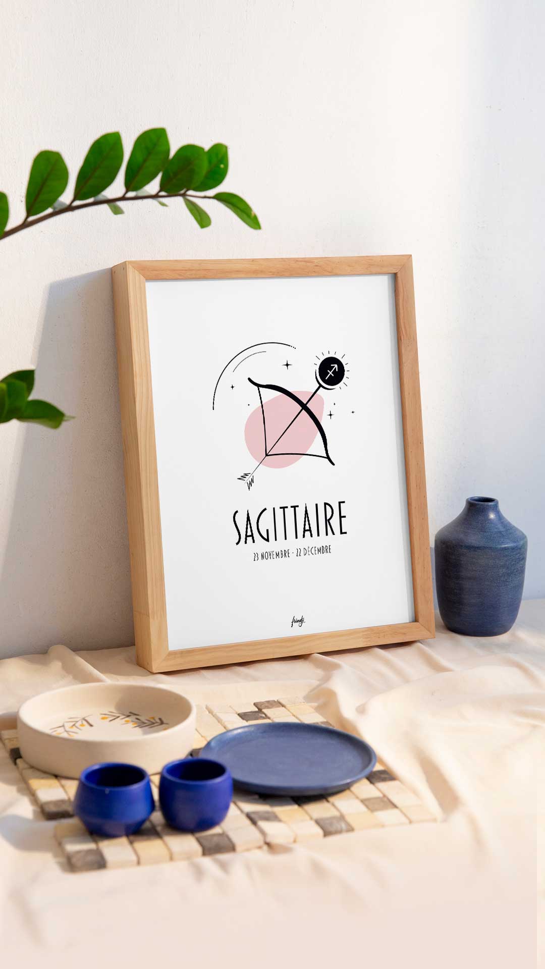 Affiche du signe astrologique du sagittaire minimaliste sous cadre