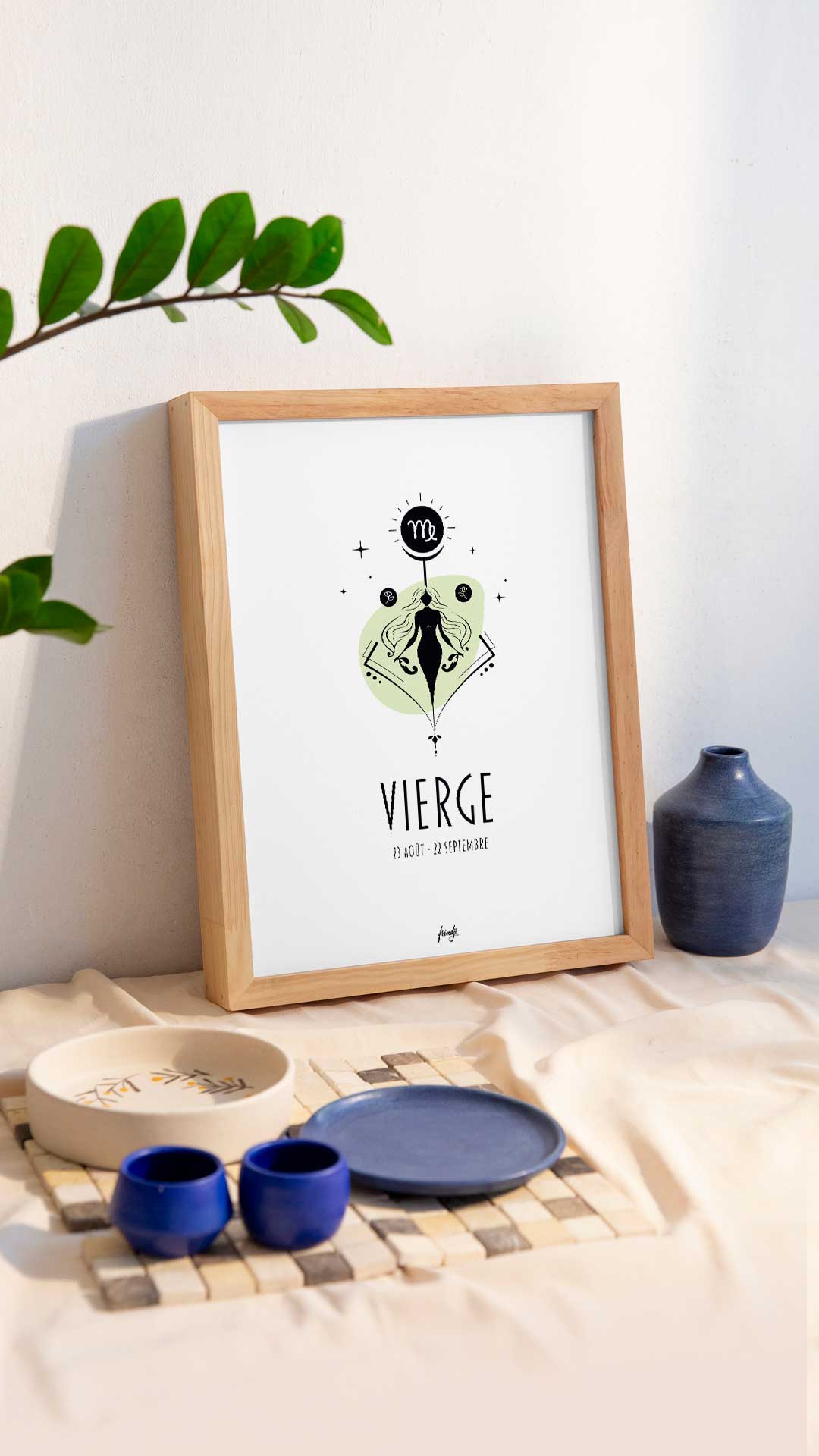 Affiche du signe astrologique de la vierge minimaliste sous cadre