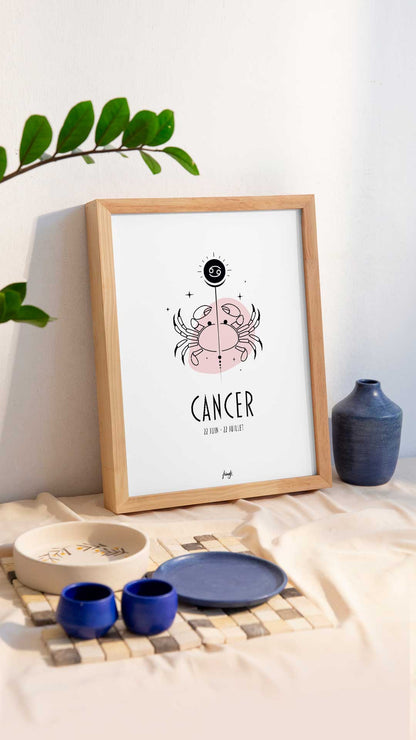 Affiche du signe astrologique du Cancer minimaliste sous cadre