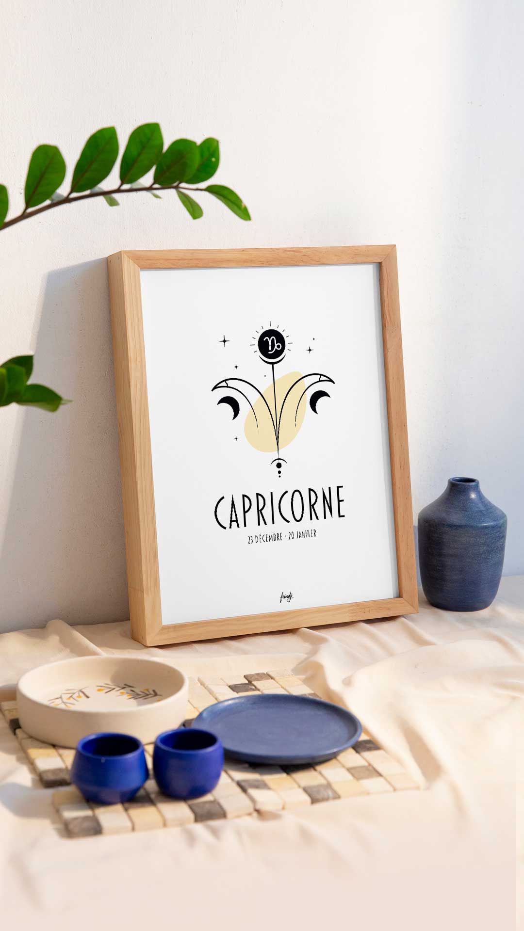 Affiche du signe astrologique du capricorne minimaliste sous cadre