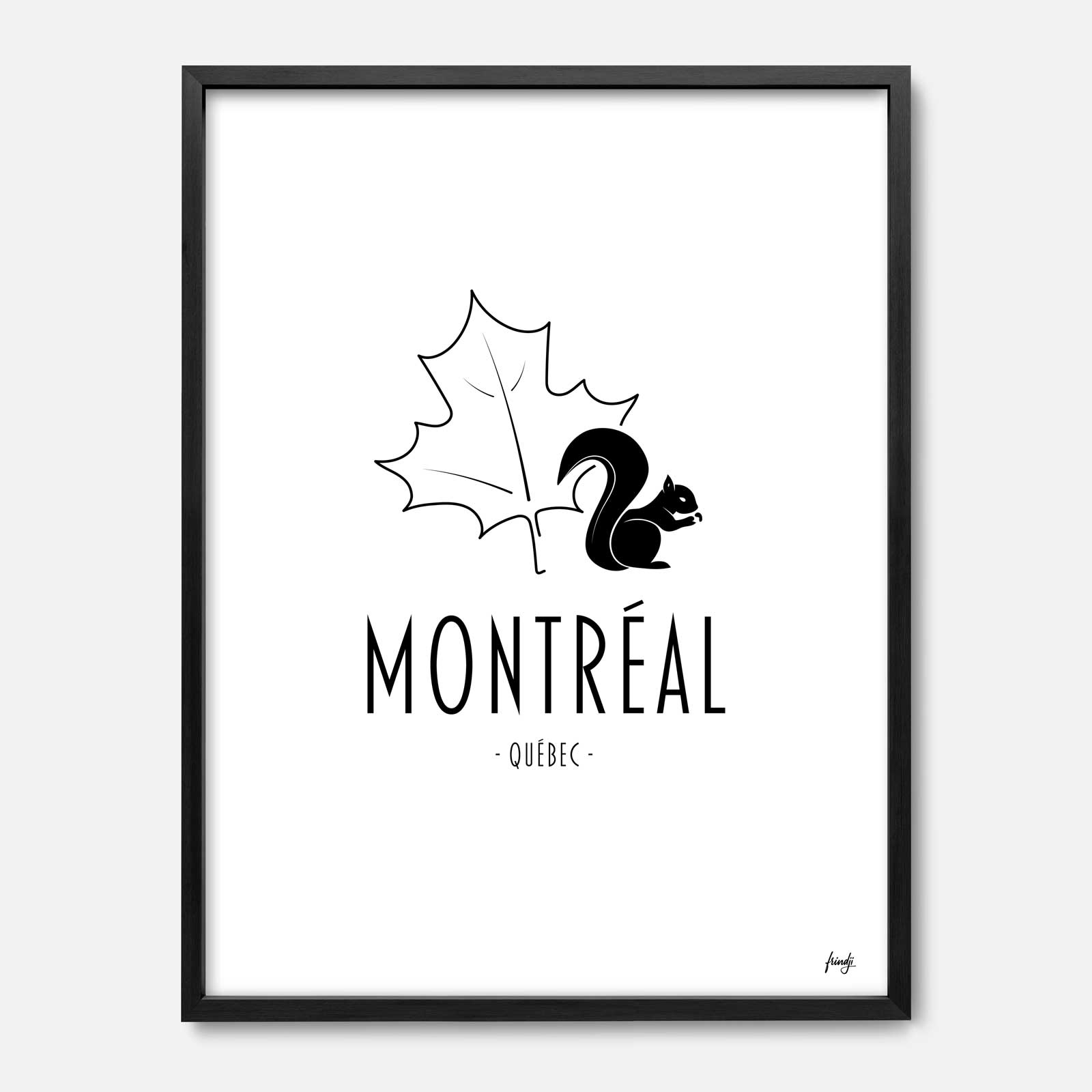 Affiche de Montréal à Québec (Canada) avec la feuille d'érable et le l'écureuil