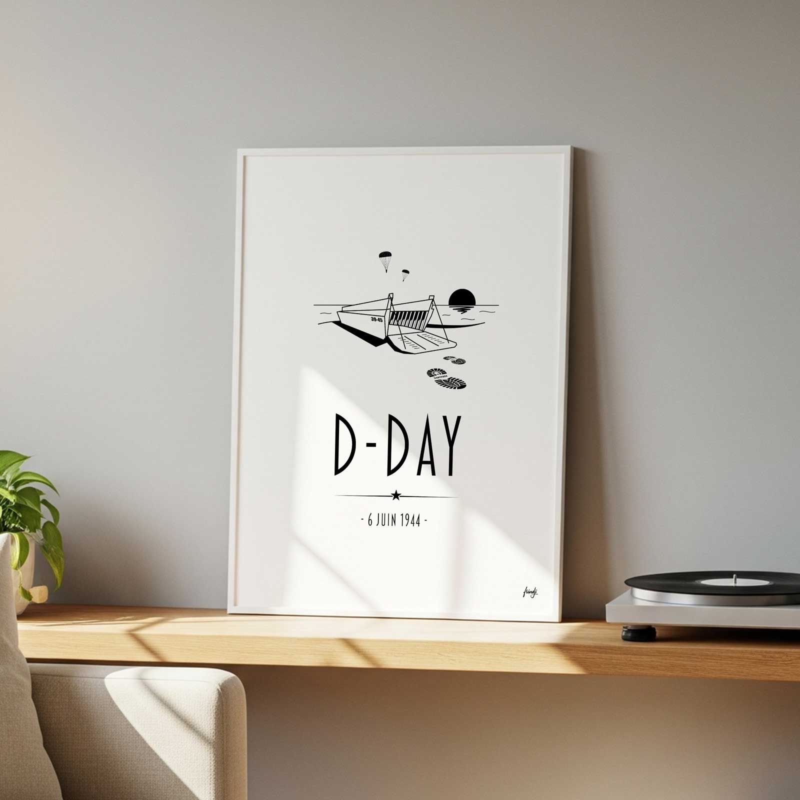 Poster du D-Day en 1944 en normandie pour garder un souvenir dans votre salon avec cette affiche minimaliste