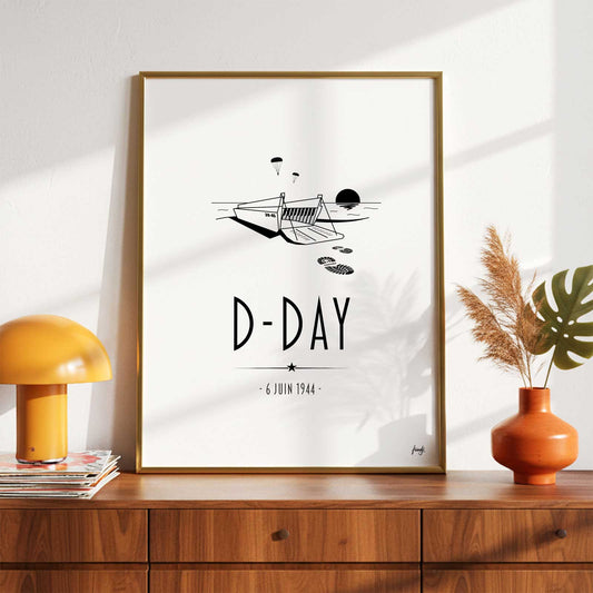 Honorez l'histoire avec notre poster du D-Day. Une affiche artistique puissante rendant hommage au Débarquement de Normandie. Un objet de décoration chargé d'émotion pour les passionnés d'histoire et de liberté.