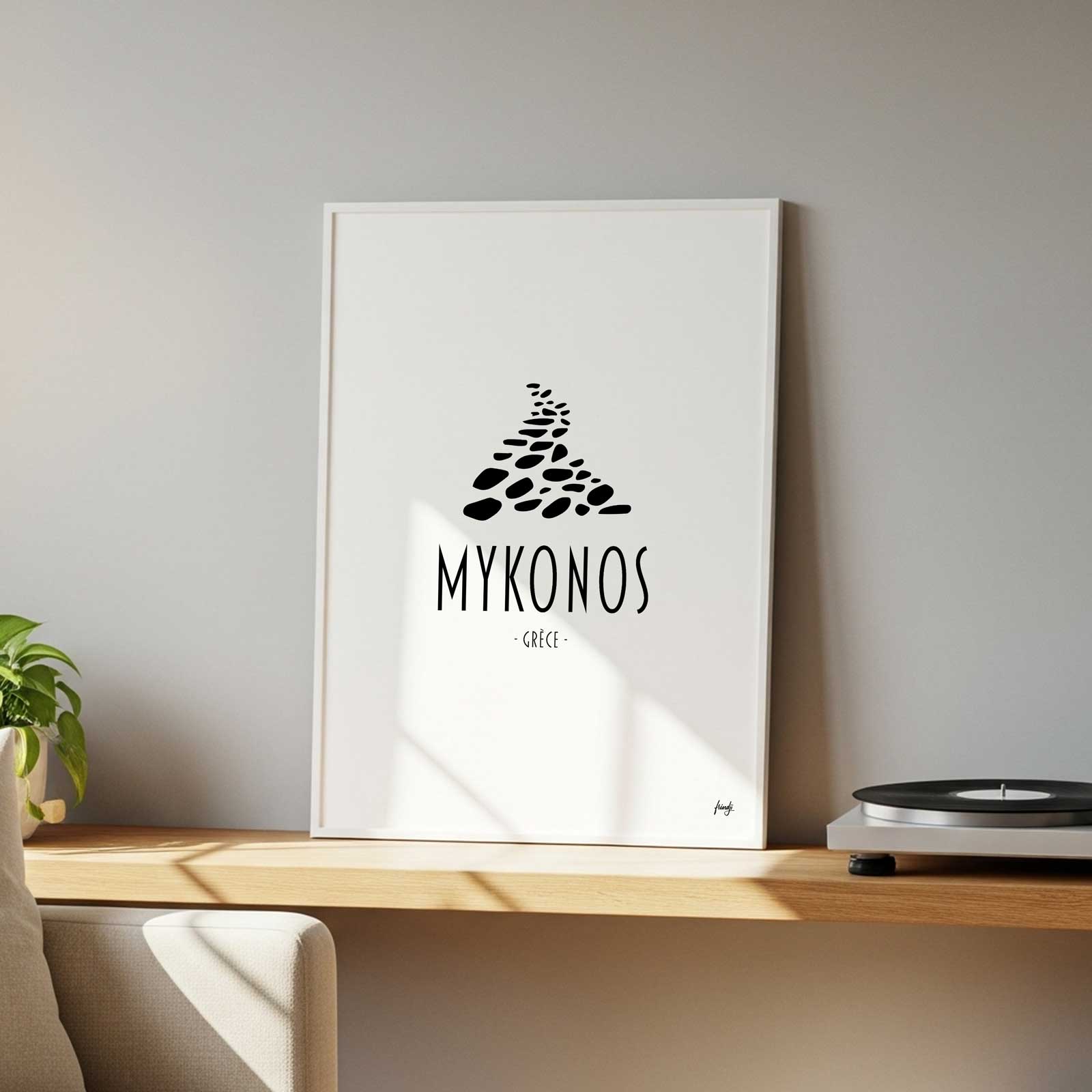 Un poster minimaliste de la Ville de Mykonos en Grèce