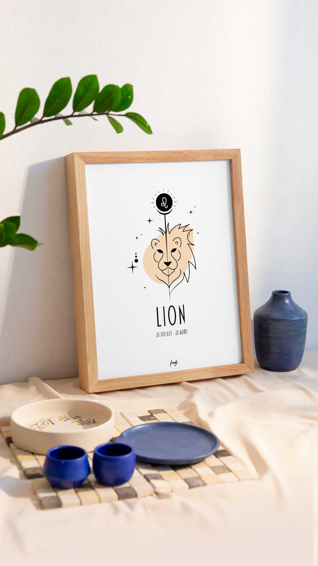 Affiche du signe astrologique du lion minimaliste sous cadre