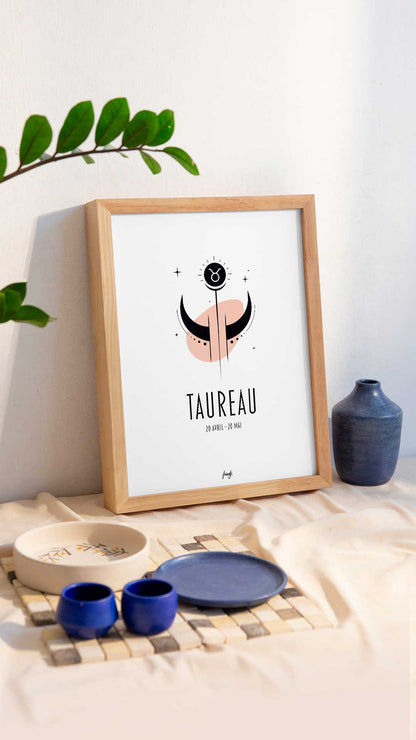 Affiche du signe astrologique du Taureau minimaliste sous cadre