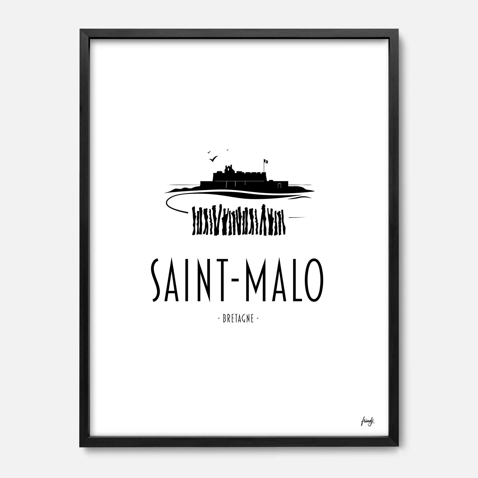 Poster Saint-Malo - Brise-lames. Sublimez vos murs avec une affiche BZH de haute qualité. Le charme de la côte d'Émeraude en format 30x40. Affiche décoration Bretagne disponible dès maintenant !