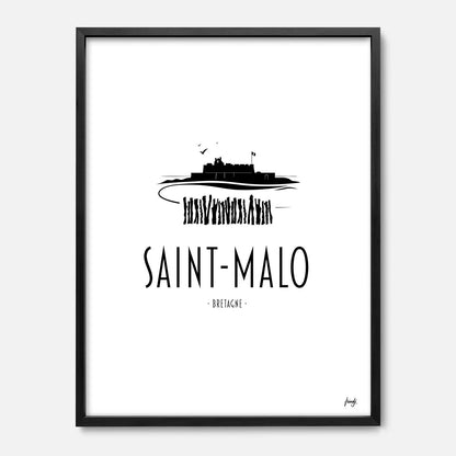 Poster Saint-Malo - Brise-lames. Sublimez vos murs avec une affiche BZH de haute qualité. Le charme de la côte d'Émeraude en format 30x40. Affiche décoration Bretagne disponible dès maintenant !